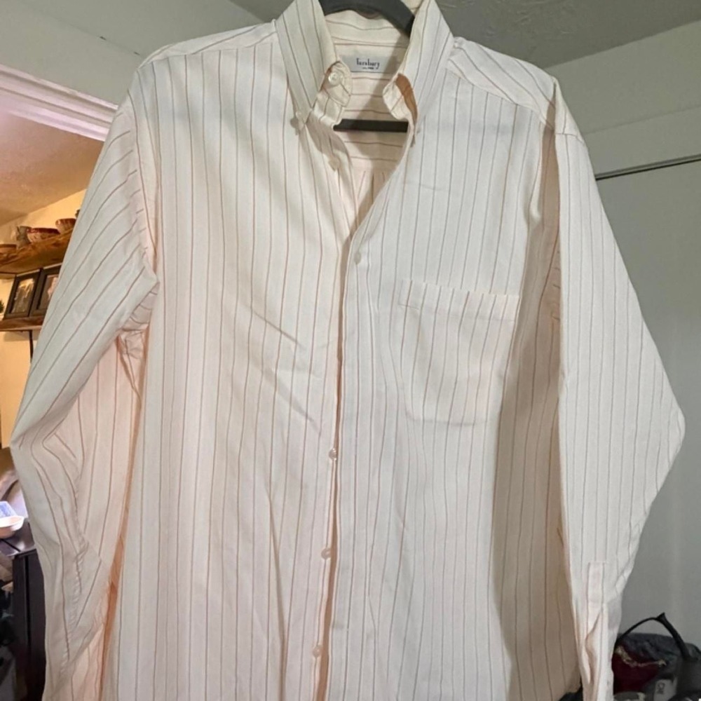 Turnbury Striped Long Sleeve Button-Down Shirt Cream Peach Men M 34